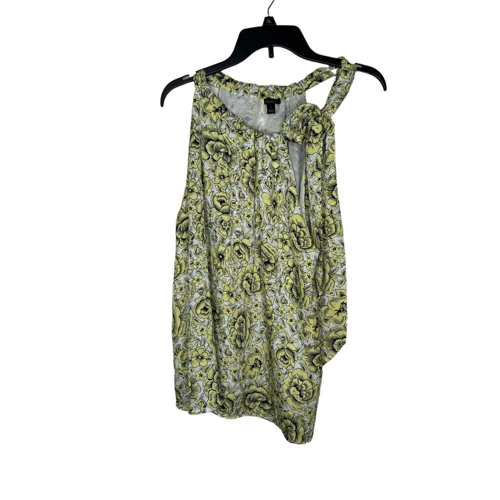 Ann Taylor Women's‎ Tank Top Halter Neck Floral Sleeveless Tie Bow Yellow Large
